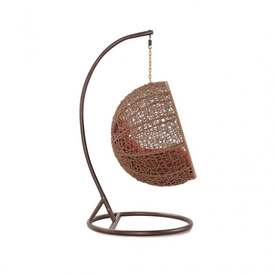 Zolo Hanging Lounge Egg Swing Chair in Red and Saddle Brown