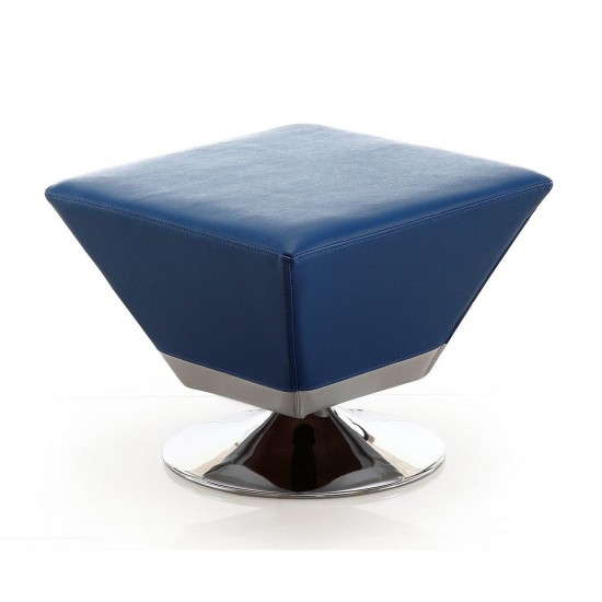 Diamond Swivel Ottoman in Blue and Polished Chrome