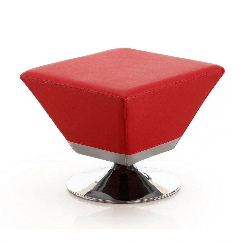 Diamond Swivel Ottoman in Red and Polished Chrome Diamond Swivel Ottoman in Red and Polished Chrome