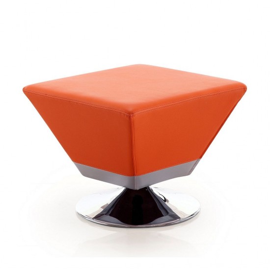 Diamond Swivel Ottoman in Orange and Polished Chrome