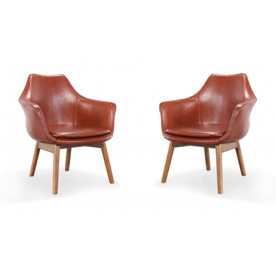 Cronkite Faux Leather Accent Chair in Brown and Walnut (Set of 2)