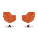 Caisson Faux Leather Swivel Accent Chair in Orange and Polished Chrome (Set of 2)