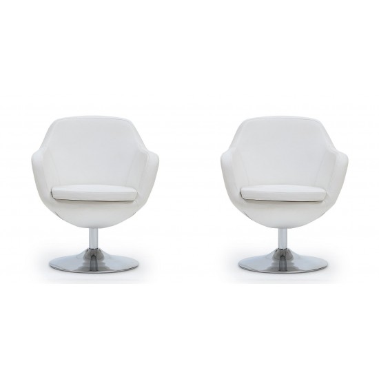 Caisson Faux Leather Swivel Accent Chair in White and Polished Chrome (Set of 2)