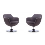 Caisson Swivel Accent Chair in Grey and Polished Chrome (Set of 2)