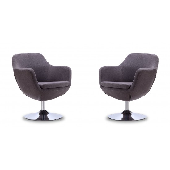 Caisson Swivel Accent Chair in Grey and Polished Chrome (Set of 2)