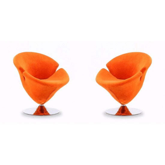 Tulip Swivel Accent Chair in Orange and Polished Chrome (Set of 2)