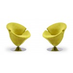 Tulip Swivel Accent Chair in Green and Polished Chrome (Set of 2)