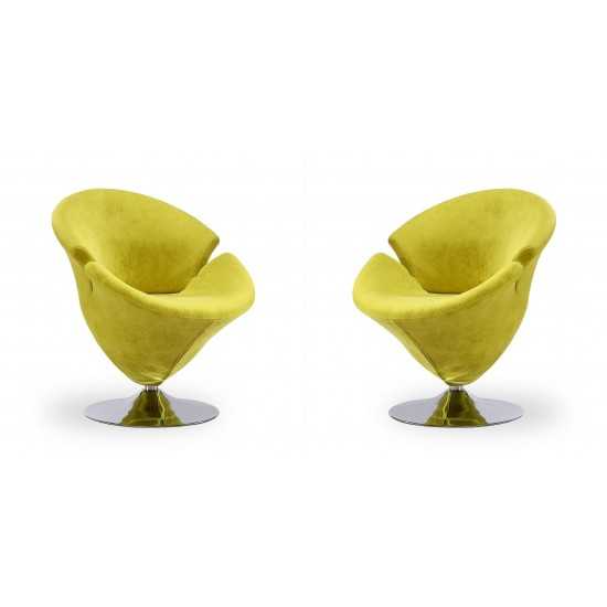 Tulip Swivel Accent Chair in Green and Polished Chrome (Set of 2)