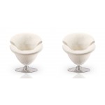 Tulip Swivel Accent Chair in White and Polished Chrome (Set of 2)