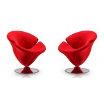 Tulip Swivel Accent Chair in Red and Polished Chrome (Set of 2)