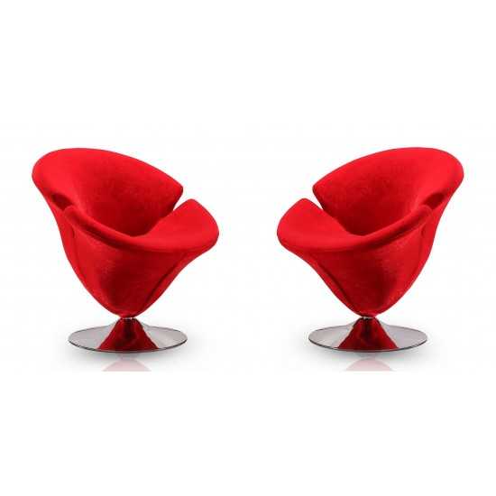 Tulip Swivel Accent Chair in Red and Polished Chrome (Set of 2)