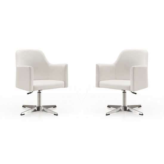 Pelo Adjustable Height Swivel Accent Chair in White and Polished Chrome (Set of 2)