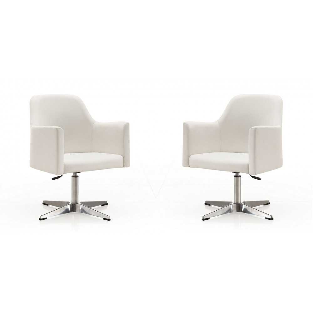 Pelo Adjustable Height Swivel Accent Chair in White and Polished Chrome (Set of 2)