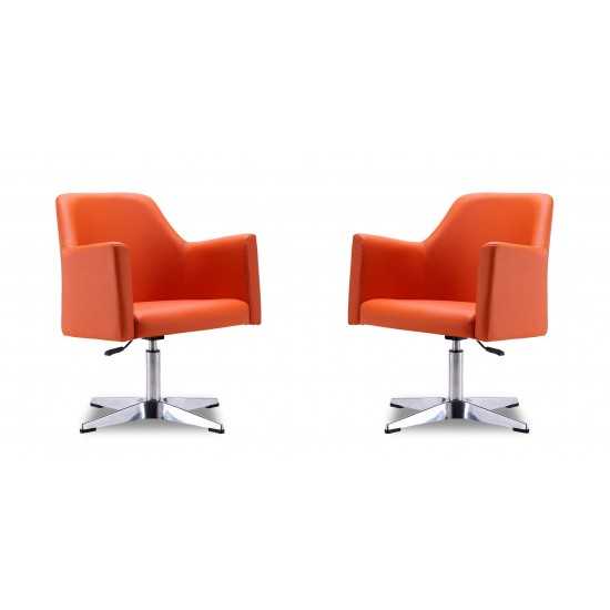 Pelo Adjustable Height Swivel Accent Chair in Orange and Polished Chrome (Set of 2)