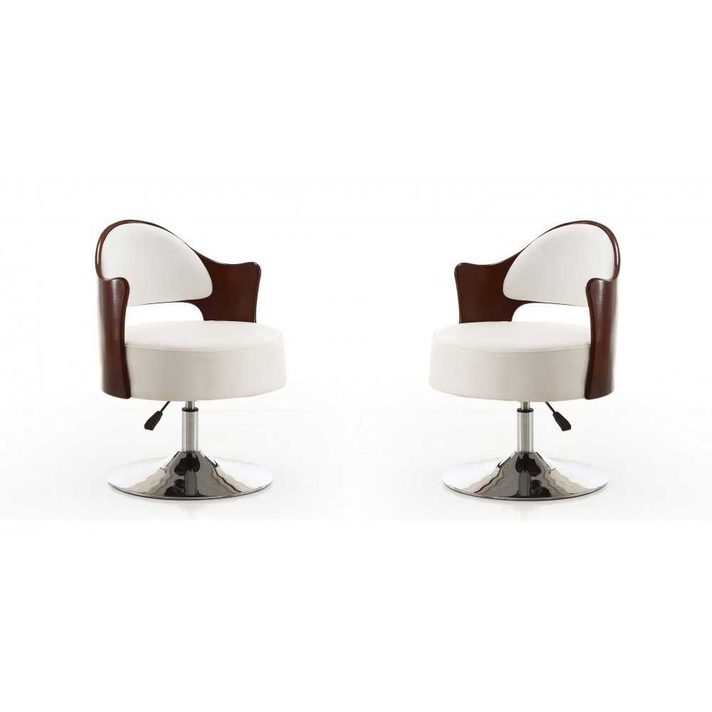 Bopper Adjustable Height Swivel Accent Chair in White and Polished Chrome (Set of 2)