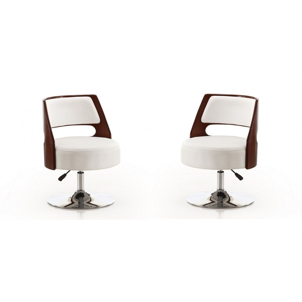 Salon Adjustable Height Swivel Accent Chair in White and Polished Chrome (Set of 2)