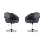 Hopper Swivel Adjustable Height Faux Leather Chair in Black and Polished Chrome (Set of 2)