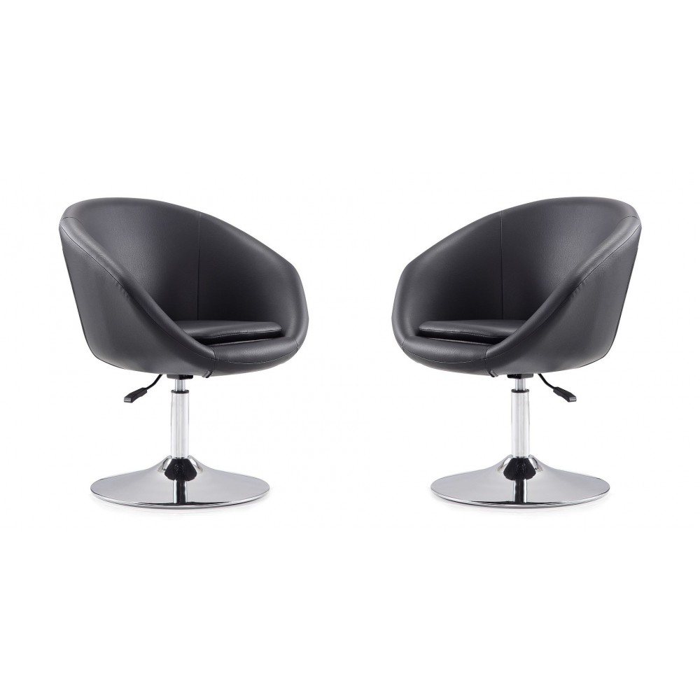 Hopper Swivel Adjustable Height Faux Leather Chair in Black and Polished Chrome (Set of 2)