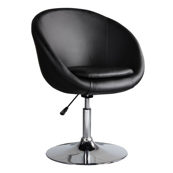 Hopper Swivel Adjustable Height Faux Leather Chair in Black and Polished Chrome (Set of 2)