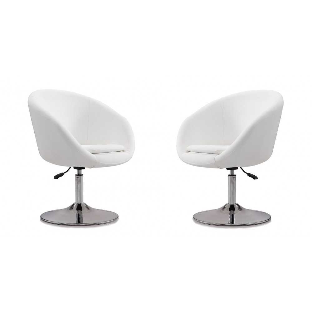 Hopper Swivel Adjustable Height Faux Leather Chair in White and Polished Chrome (Set of 2)
