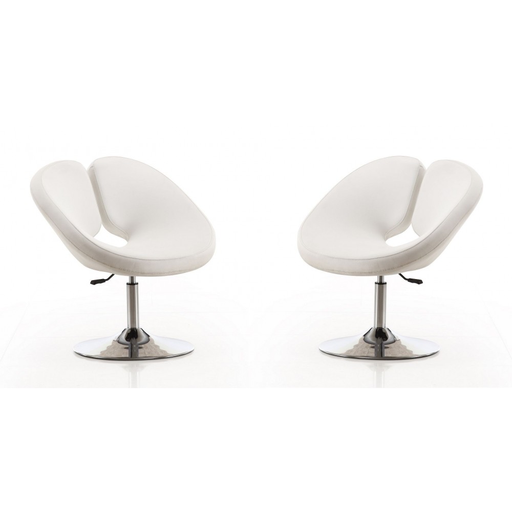 Perch Adjustable Faux Leather Chair in White and Polished Chrome (Set of 2)