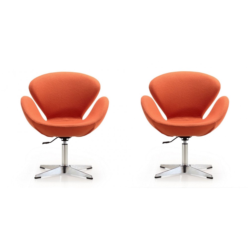 Raspberry Adjustable Swivel Chair in Orange and Polished Chrome (Set of 2)