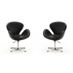 Raspberry Faux Leather Adjustable Swivel Chair in Black and Polished Chrome (Set of 2)