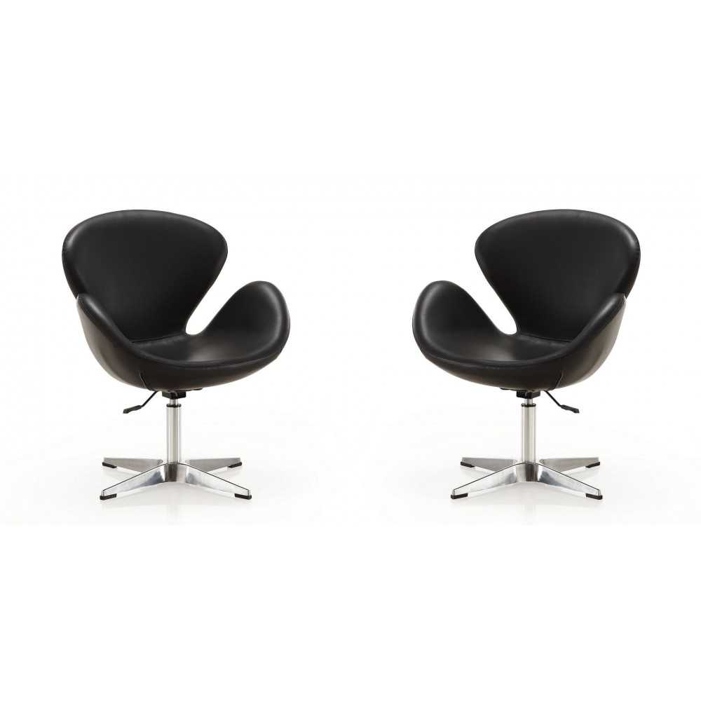 Raspberry Faux Leather Adjustable Swivel Chair in Black and Polished Chrome (Set of 2)