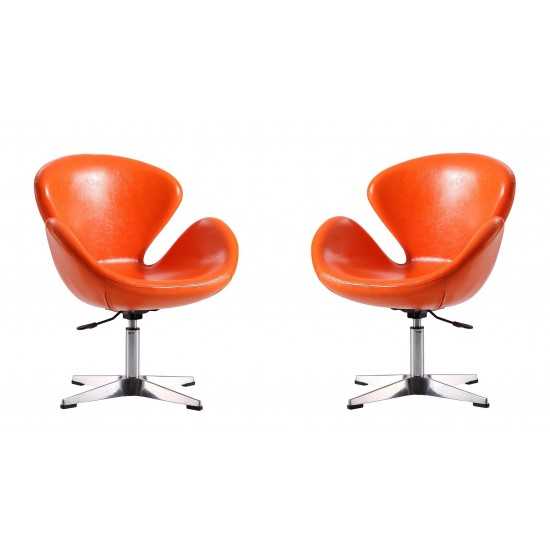 Raspberry Faux Leather Adjustable Swivel Chair in Tangerine and Polished Chrome (Set of 2)