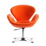 Raspberry Faux Leather Adjustable Swivel Chair in Tangerine and Polished Chrome (Set of 2)