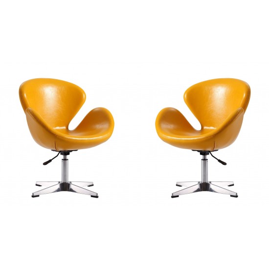 Raspberry Faux Leather Adjustable Swivel Chair in Yellow and Polished Chrome (Set of 2)