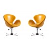 Raspberry Faux Leather Adjustable Swivel Chair in Yellow and Polished Chrome (Set of 2)