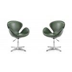 Raspberry Faux Leather Adjustable Swivel Chair in Forest Green and Polished Chrome (Set of 2)