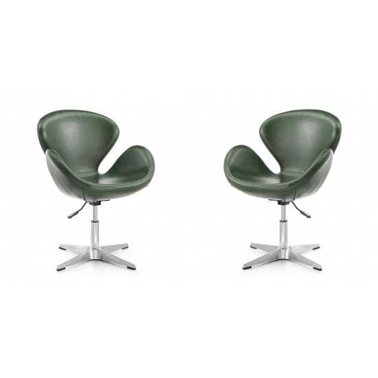 Raspberry Faux Leather Adjustable Swivel Chair in Forest Green and Polished Chrome (Set of 2)