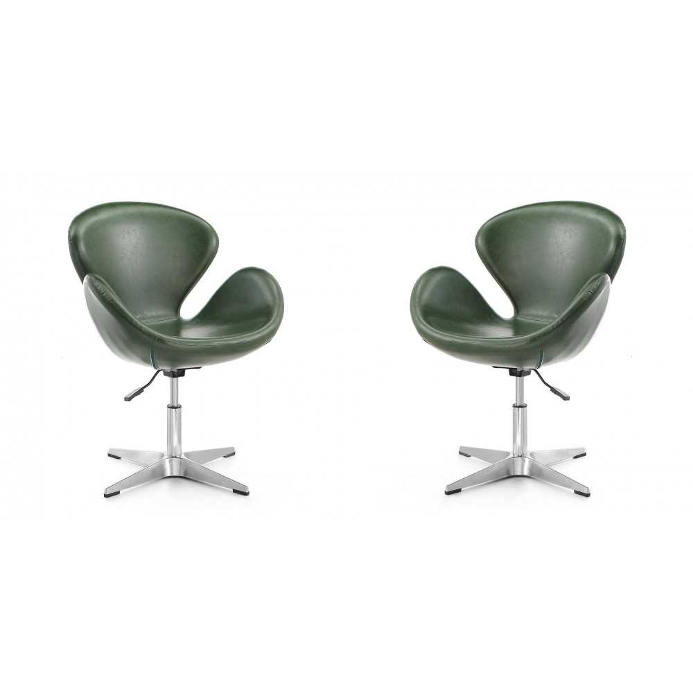 Raspberry Faux Leather Adjustable Swivel Chair in Forest Green and Polished Chrome (Set of 2)