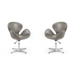 Raspberry Faux Leather Adjustable Swivel Chair in Pebble and Polished Chrome (Set of 2)