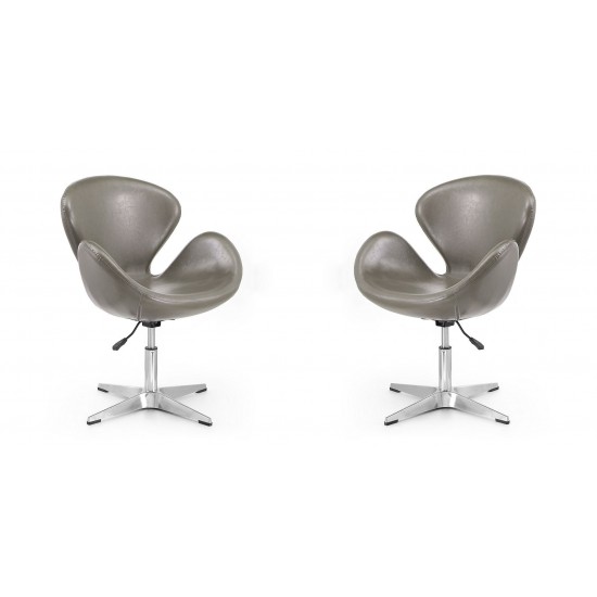 Raspberry Faux Leather Adjustable Swivel Chair in Pebble and Polished Chrome (Set of 2)