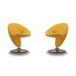 Curl Swivel Accent Chair in Yellow and Polished Chrome (Set of 2)