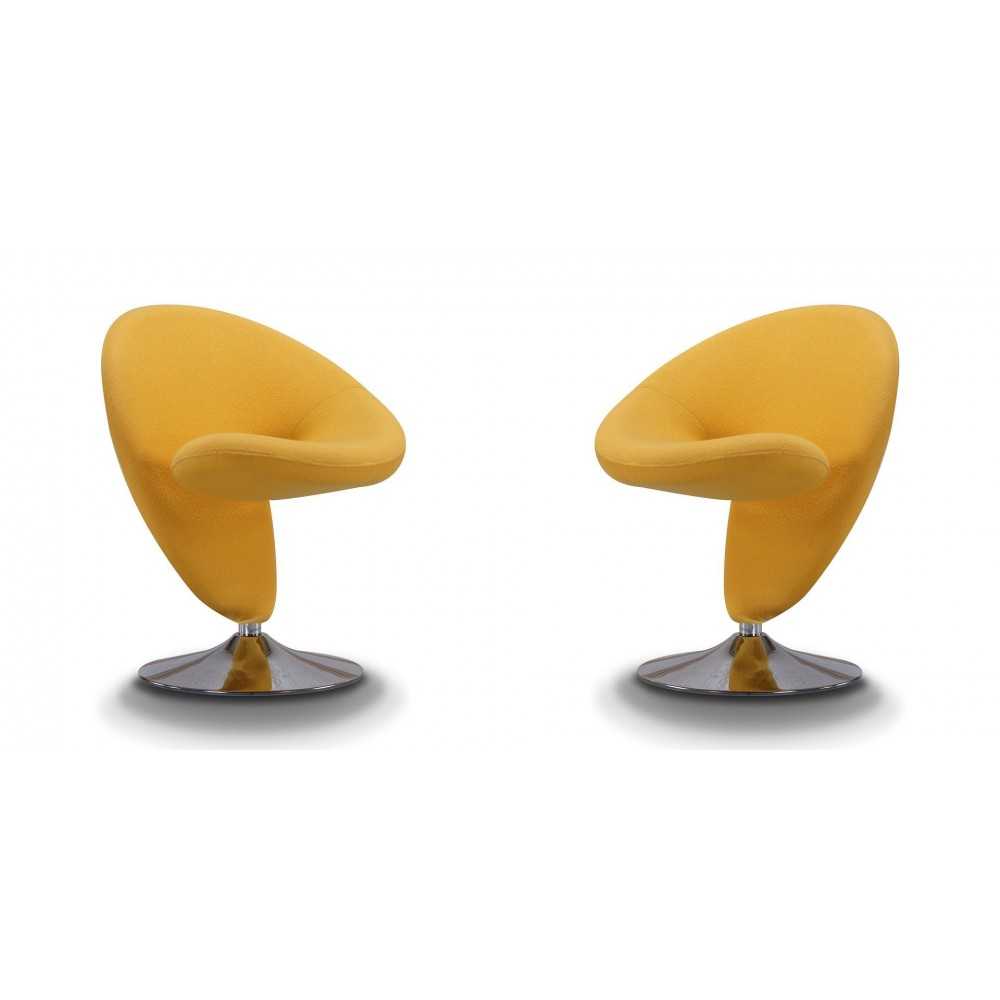 Curl Swivel Accent Chair in Yellow and Polished Chrome (Set of 2)