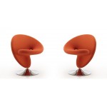 Curl Swivel Accent Chair in Orange and Polished Chrome (Set of 2)