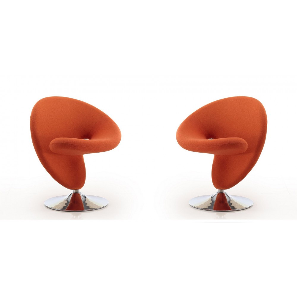 Curl Swivel Accent Chair in Orange and Polished Chrome (Set of 2)