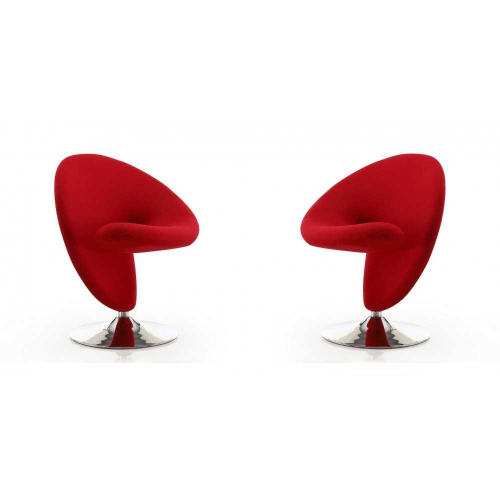Curl Swivel Accent Chair in Red and Polished Chrome (Set of 2)
