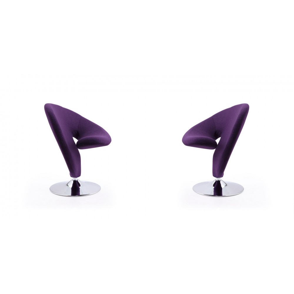 Curl Swivel Accent Chair in Purple and Polished Chrome (Set of 2)