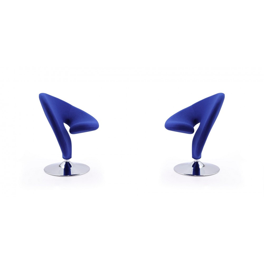 Curl Swivel Accent Chair in Blue and Polished Chrome (Set of 2)