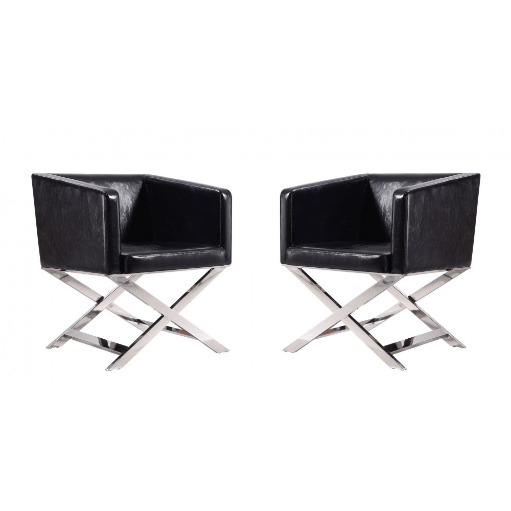 Hollywood Lounge Accent Chair in Black and Polished Chrome (Set of 2)