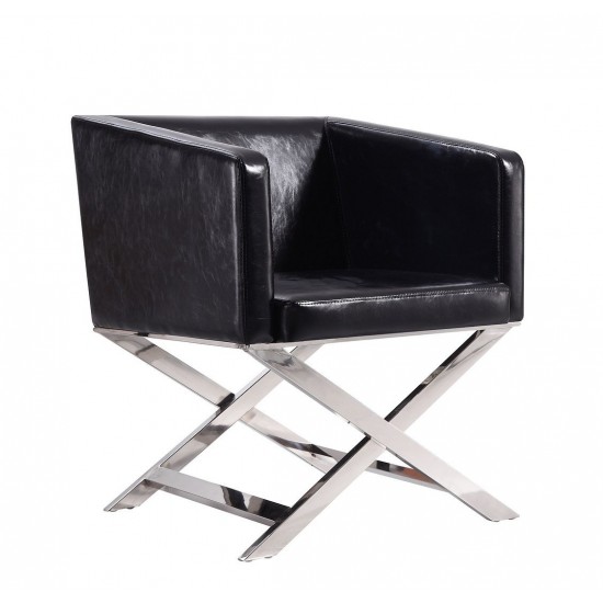 Hollywood Lounge Accent Chair in Black and Polished Chrome (Set of 2)