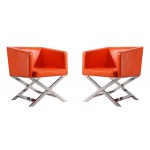 Hollywood Lounge Accent Chair in Orange and Polished Chrome (Set of 2)