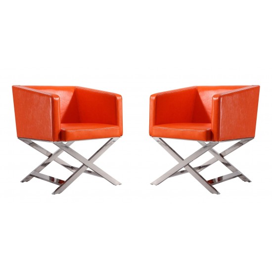 Hollywood Lounge Accent Chair in Orange and Polished Chrome (Set of 2)