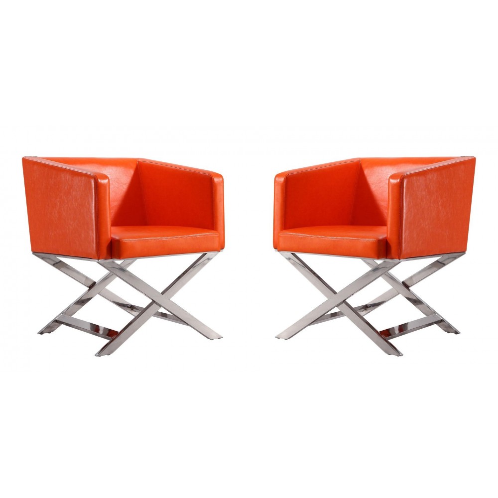 Hollywood Lounge Accent Chair in Orange and Polished Chrome (Set of 2)