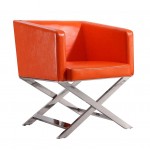 Hollywood Lounge Accent Chair in Orange and Polished Chrome (Set of 2)